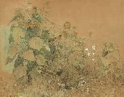 Paul Baum Gartenstuck mit grober und kleineren Sonnenblumen, Malven und anderen Blumen oil on canvas